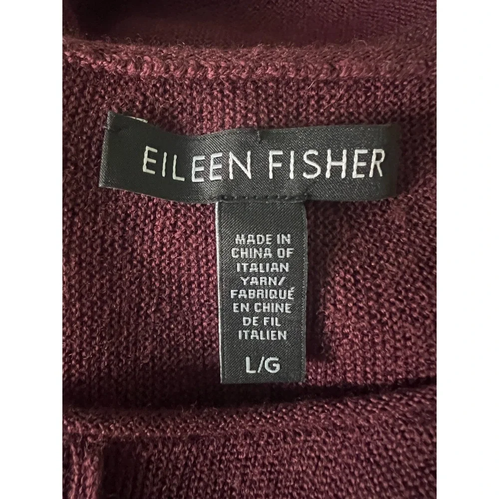 Eileen Fisher Womens Pullover‎ Sweater Burgundy 100% Merino Wool High Low Size L